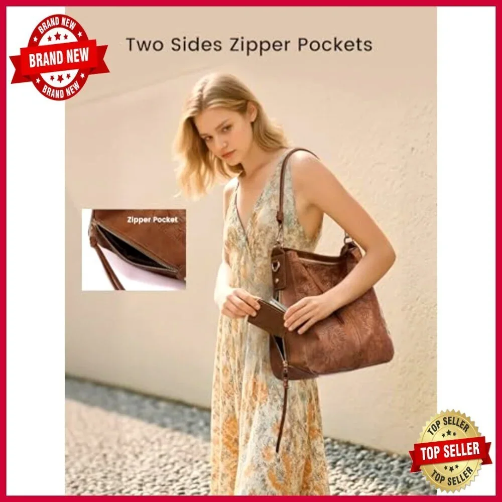 Large Faux Leather Hobo Bag Crossbody Shoulder Purse with Multiple Pockets